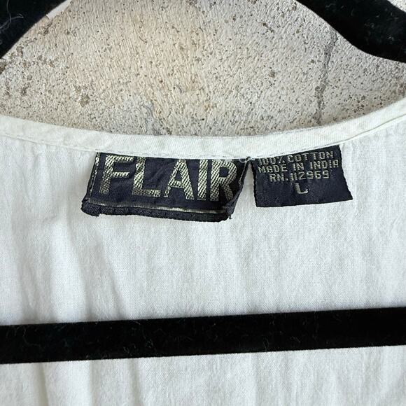 Vtg Boho Midi Dress Embroidered Tiered Crinkle Cotton Gauze Corset Cottagecore L - Picture 5 of 8